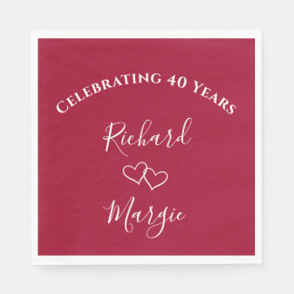 Personalised Elegant Red 40th Anniversary Party Napkin