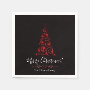 Personalised Elegant Red Glitter Christmas Tree Napkin
