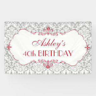 Personalised Elegant Red Grey Birthday Banner