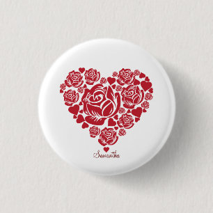 Personalised Elegant Red Rose Heart Valentine's 3 Cm Round Badge