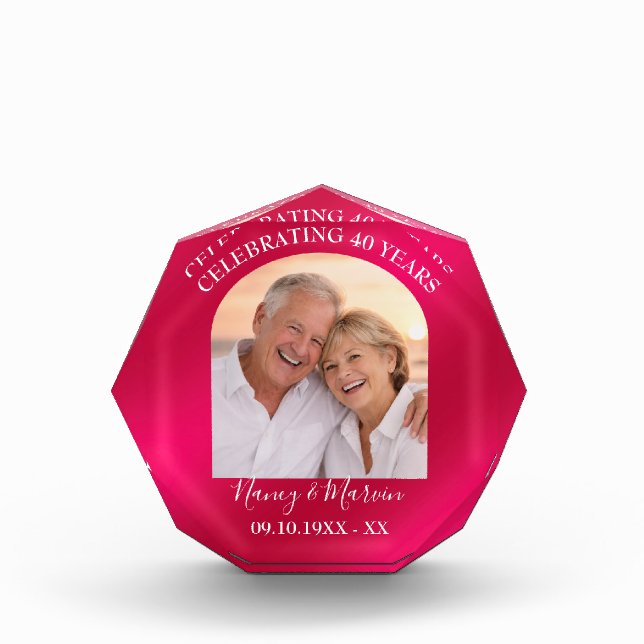 Personalised Elegant Ruby 40th Anniversary Gift Photo Block (Front)