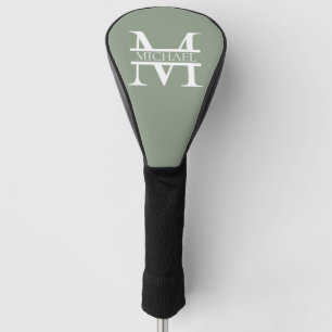 Personalised Elegant Sage Green Monogram & Name Golf Head Cover