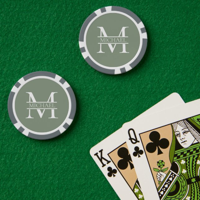 Personalised Elegant Sage Green Monogram & Name Poker Chips (Poker Table (Double))