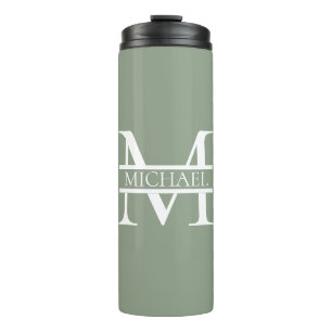 Personalised Elegant Sage Green Monogram & Name Thermal Tumbler