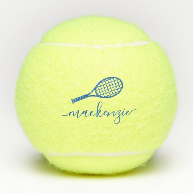 Personalised Elegant Script Blue Name Tennis Balls (Front)