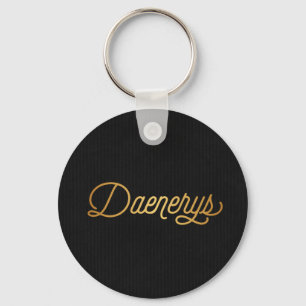 Personalised Elegant Script Daenerys Gold Black Key Ring