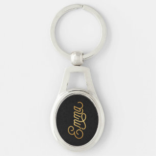 Personalised Elegant Script Emma Gold Black Key Ring