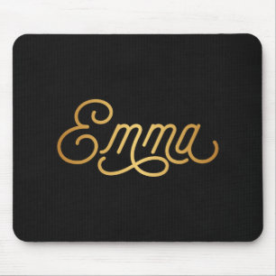 Personalised Elegant Script Emma Gold Black Mouse Pad