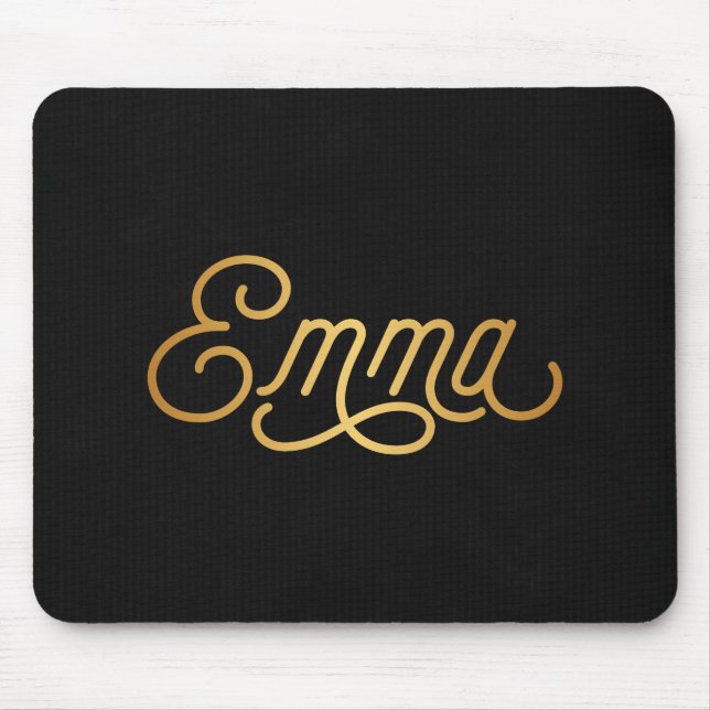 Personalised Elegant Script Emma Gold Black Mouse Pad (Front)