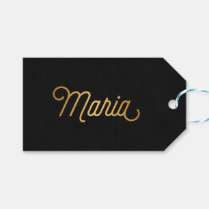 Personalised Elegant Script Maria Gold Black Gift Tags