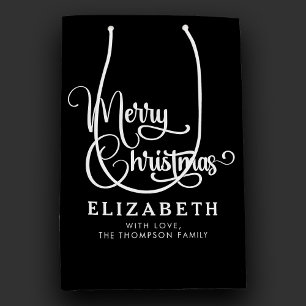 Personalised Elegant Script Merry Christmas Custom Medium Gift Bag