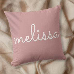 Personalised Elegant Script Name Dusty Rose Pink Cushion