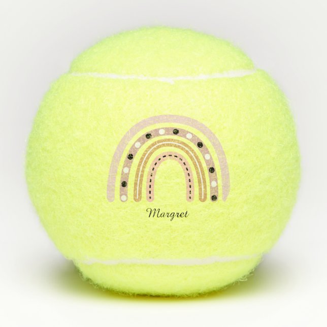 Personalised Elegant Script Name Groovy Rainbow Tennis Balls (Front)