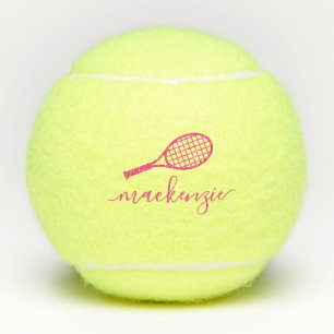Personalised Elegant Script Name Pink Tennis Balls