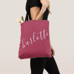 Personalised Elegant Script Name Red Magenta Tote Bag<br><div class="desc">Minimalist Calligraphy Personalised Name Magenta Tote Bag</div>