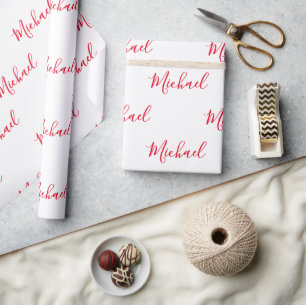 Personalised Elegant Script Name Red  Wrapping Paper