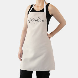 Personalised elegant script name soft beige apron