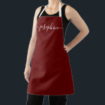 Personalised elegant script name soft Burgundy Apron<br><div class="desc">Hosting a botanical, succulent workshop? How about a cooking class? Give out personalised burgundy red aprons for your guests with an elegant font script type that will surely delight them. Have the talking about this sophisticated giveaway. Tip: to keep the long swashes at the end keep the small squares at...</div>