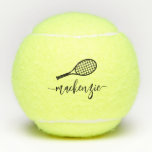 Personalised Elegant Script Name Tennis Balls<br><div class="desc">Personalised tennis balls printed with custom name or text in a feminine girly and modern pretty script font and simple tennis racquet monogram. Elegant and modern monogrammed practice balls,  keepsakes,  party favours,  and team gifts.</div>