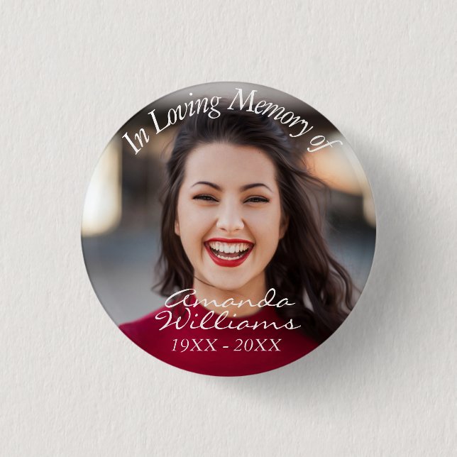 Personalised Elegant Script Photo Memorial Buttons (Front)
