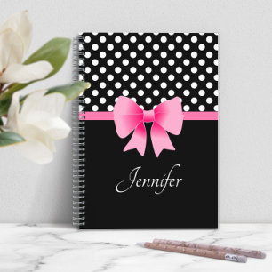 Personalised Elegant Script Pink Bow Notebook