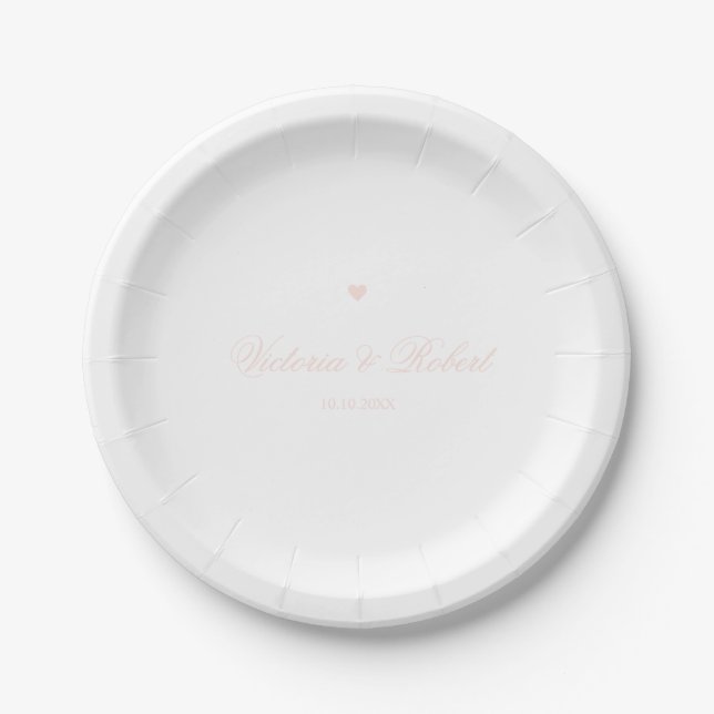 Personalised Elegant Script Pink Heart Paper Plate (Front)
