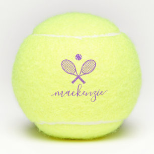 Personalised Elegant Script Purple Crossed Rackets Tennis Balls