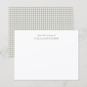 Personalised Elegant Script Sage Green Gingham Thank You Card