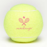 Personalised Elegant Script Text Pink Tennis Balls<br><div class="desc">Personalised tennis balls with bright pink custom-printed name or your own text in a feminine girly and modern pretty script font and 2 crossed tennis racquets monogram. Any women's tennis player would appreciate the elegant look on these modern monogrammed practice balls.</div>