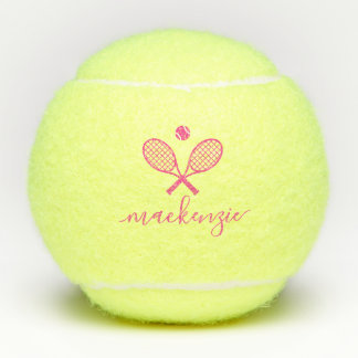 Personalised Elegant Script Text Pink Tennis Balls