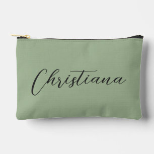 Personalised Elegant Script Typography Sage Green Accessory Pouch