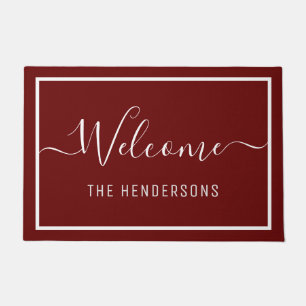 Personalised Elegant Script Welcome Burgundy Doormat