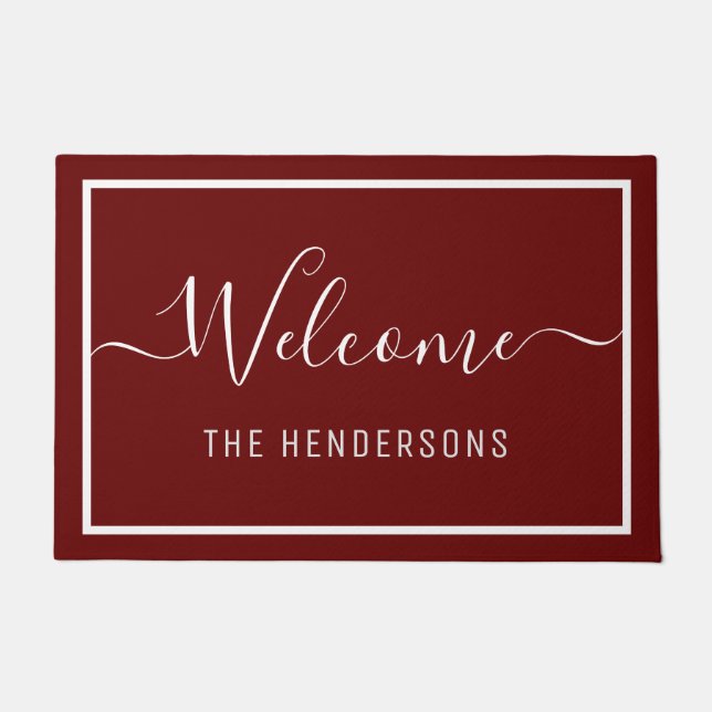 Personalised Elegant Script Welcome Burgundy Doormat (Front)