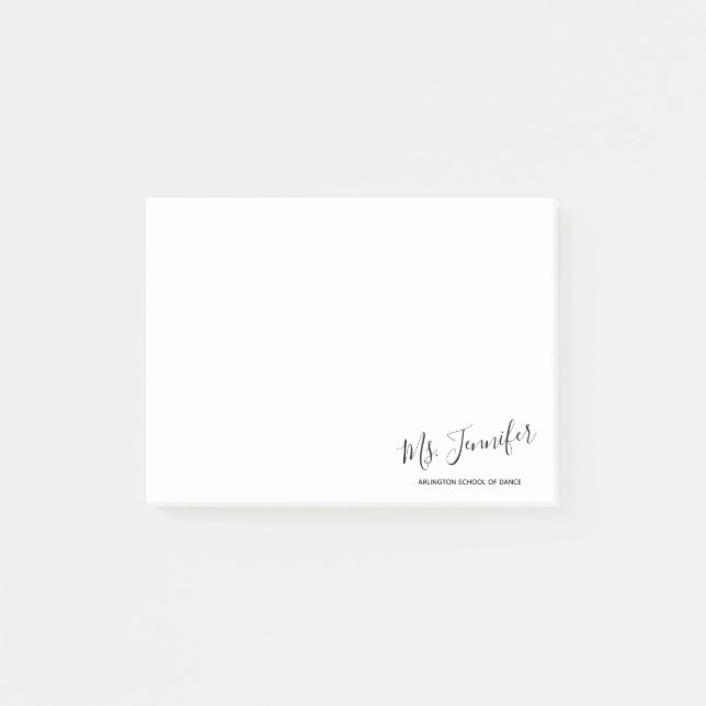 Personalised Elegant Scripted Dance Teacher Post-it Notes (Front)