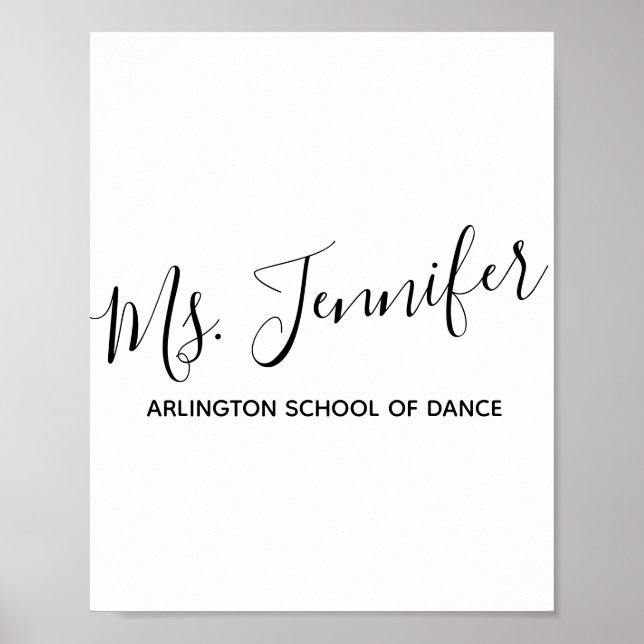 Personalised Elegant Scripted Dance Teacher Poster (Front)