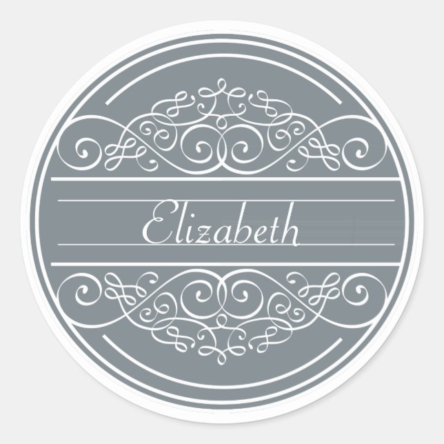 Personalised Elegant Scroll Design Sticker - Blue (Front)