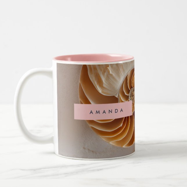 Personalised Elegant Seashell Spiral Coastal Two-Tone Coffee Mug (Left)