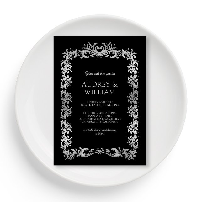 Personalised Elegant Silver Floral Wedding Invitation (Personalized Elegant Silver Floral Wedding Invitation)