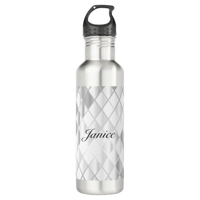 Personalised Elegant Silver Grey Diamond Luxury  710 Ml Water Bottle (Front)