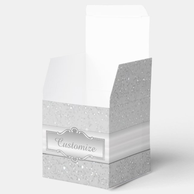 Personalised Elegant Silver Sparkle Cube Favour Bo Box (Opened)