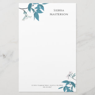 Personalised Elegant Spring Blossoms White Teal Stationery