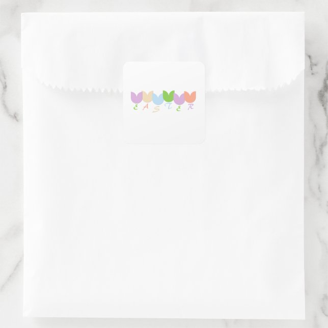 Personalised Elegant Spring, Easter Holiday Tulips Square Sticker (Bag)