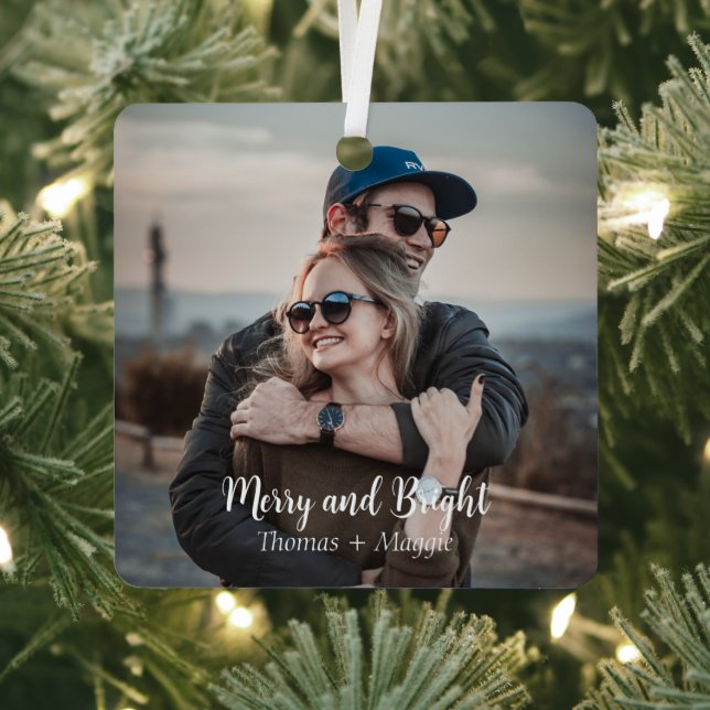 Personalised Elegant stylish couple photo script Metal Tree Decoration (Insitu)
