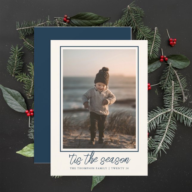 Personalised Elegant Stylish Navy Blue Christmas  Holiday Card (Creator Uploaded)