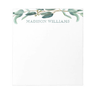 Personalised Elegant Stylish Watercolor Eucalyptus Notepad