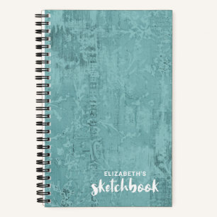 Personalised Elegant Teal Sketchbook Your Name Not Notebook