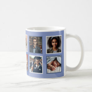 Personalised Elegant Ten Photos Collage Blue Grey Coffee Mug