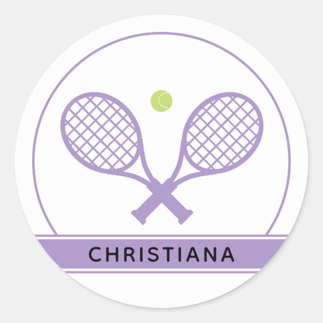Personalised Elegant Tennis Racket and Ball Cute Classic Round Sticker (Front)