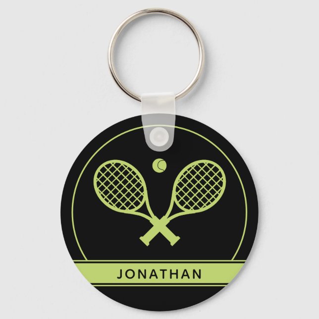 Personalised Elegant Tennis Racket and Ball Cute Key Ring (Front)