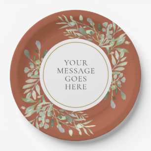 Personalised Elegant Terracotta Gold Greenery Paper Plate